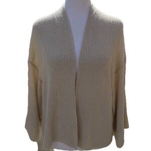 By Anthropologie Cardigan Women L Oatmeal Open Front Knit Kimono Style Wide Slve